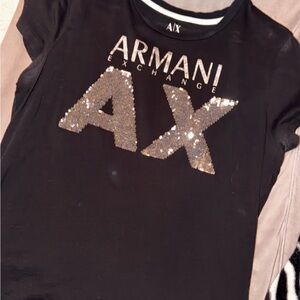Armani Exchange Black Tee with Gold Sequin Logo